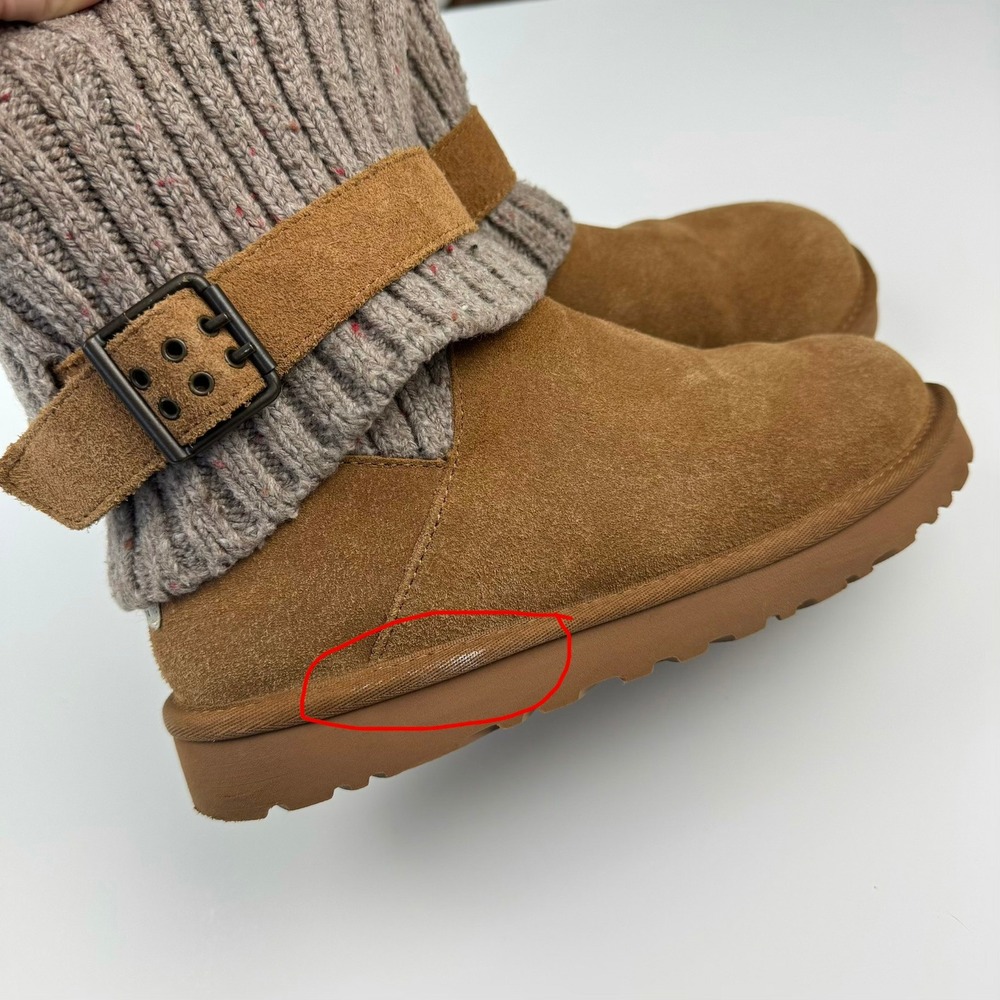 UGG Cambridge 1003175 Womens 10 Chestnut Suede Knit Cuff Buckle Boots - Picture 14 of 14
